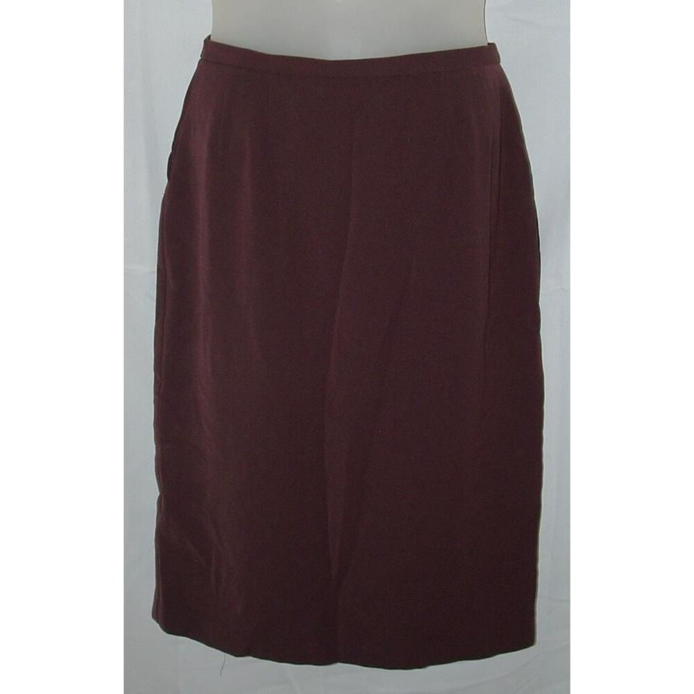 Eggplant Purple Sz 12 Church Office Lined Knee Length Skirt Side Pockets KORET